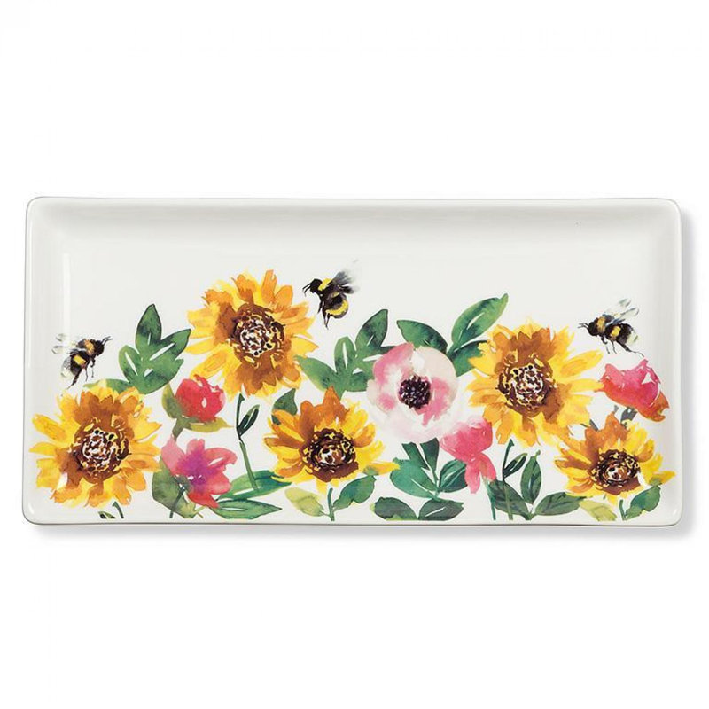 Plateau rectangulaire tournesols et abeilles