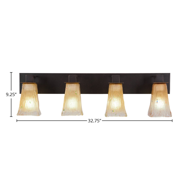 Quattrucci 4 Light Bath Bar Shown In Dark Granite Finish With 5" Square Amber Crystal Glass, Amber