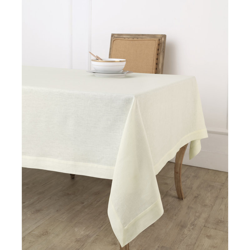 100% Pure Linen Tablecloth - Fete, Ivory, 108" L x 60" W