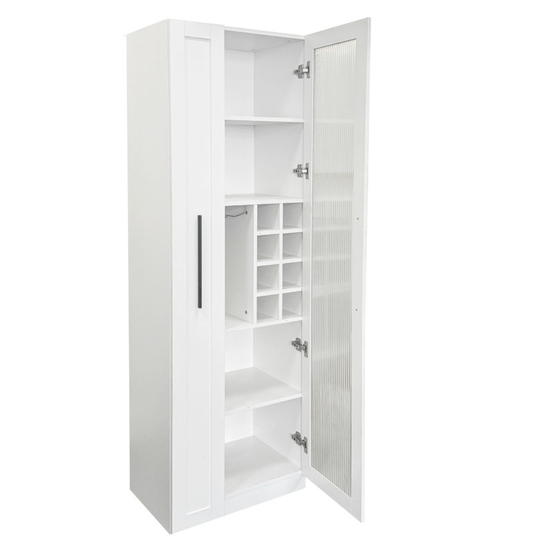 Rangement polyvalent et extensible pour garde-manger, organisateur avec portes en verre, largeur de 8,22 po, hauteur de 69,67 po, poids de 139,79 lb, blanc, panneau de particules + organisateur fonctionnel, armoire