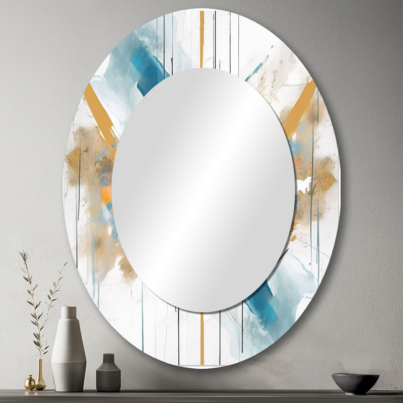 Teal and Gold Elegance - Miroir mural ovale moderne sarcelle, 43 po x 33 po
