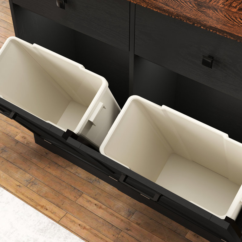 Armoire à ordures à double basculement avec style, espace et polyvalence, avec 2 tiroirs de rangement supplémentaires, armoire de finition de table imperméable, design, bloquant les odeurs, poignées en métal élégantes