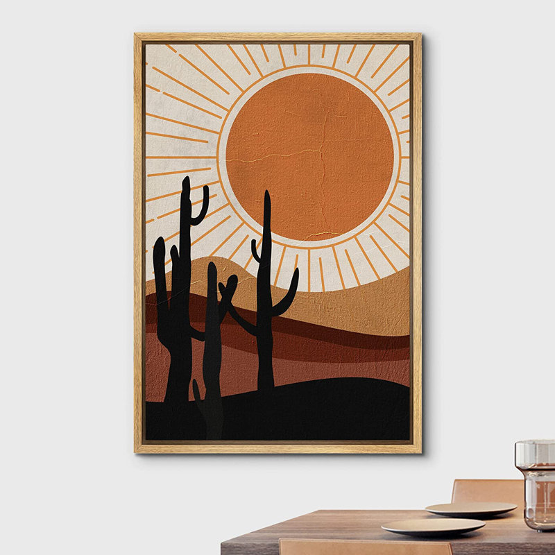 Joshua Tree Desert Landscape Nature Wilderness Illustration - cadre flottant, impression sur toile, Brun