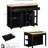 Black Rubber Wood Veneer Kitchen Island With Internal Storage Rack, 13.8"X41.7" Table, 6+2 Wheels, For Dining And Meal Prep Extendable 47.2" Dimension, Top, Compartments, Power Outlet, Mobile-1887232527