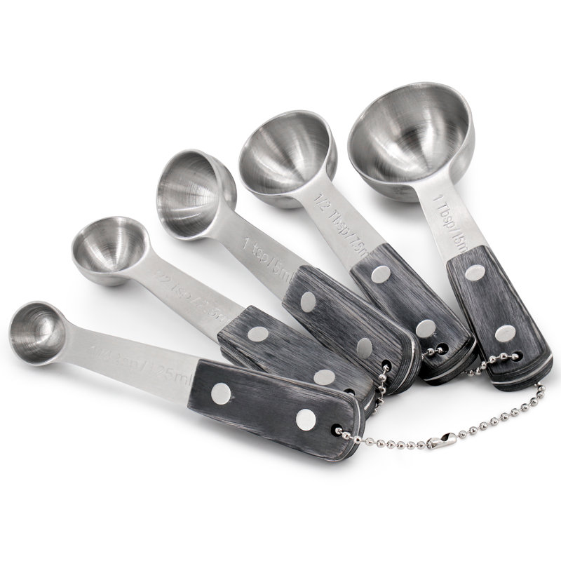 Oster Oster Blakeley 5 Piece Stainless Steel Measuring Spoon Set in Dark Gray with Wood Handles