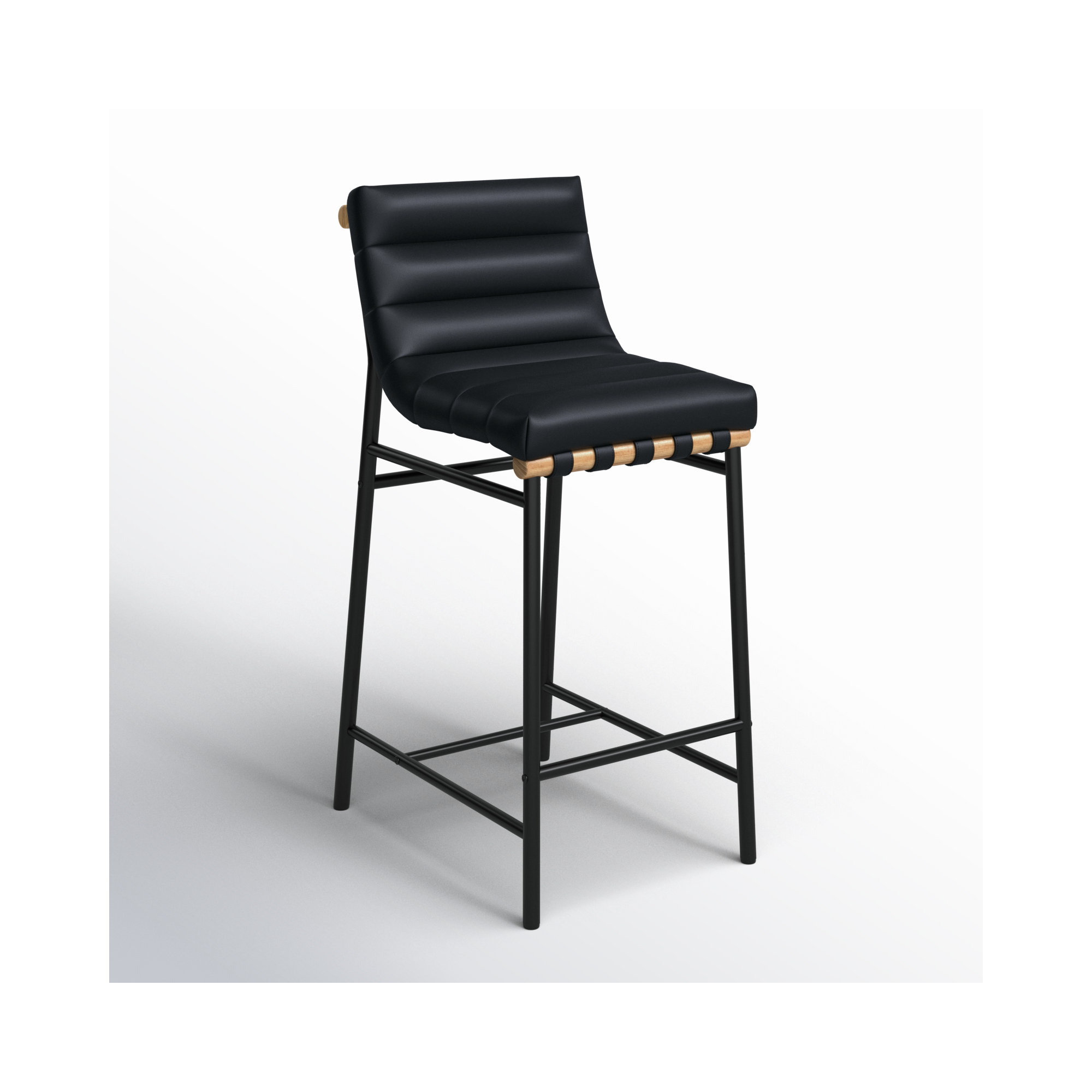 Vincentas Counter Stool, Counter Stool (26.4" Seat Height), Black Faux Leather