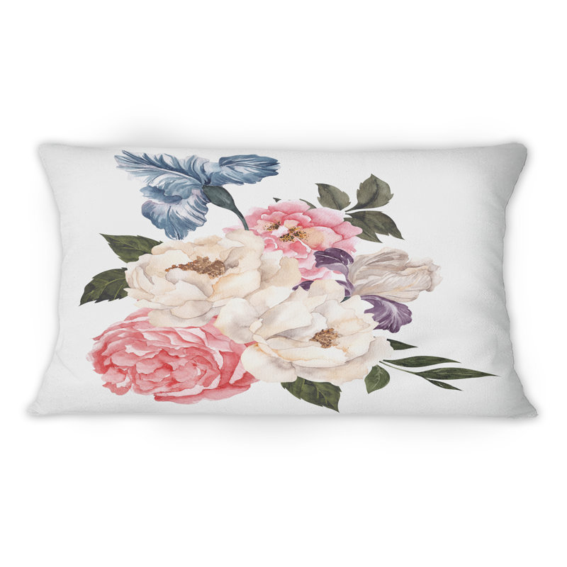 Bouquet rétro avec fleurs et feuilles rétro - Coussin décoratif traditionnel imprimé 1