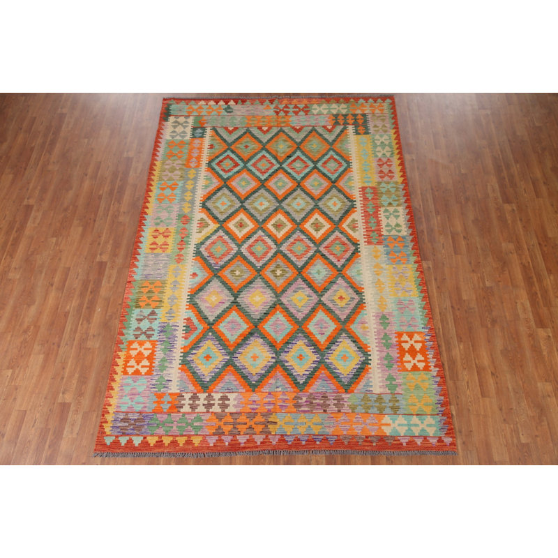 Tapis oriental réversible en laine Kilim 7 x 10