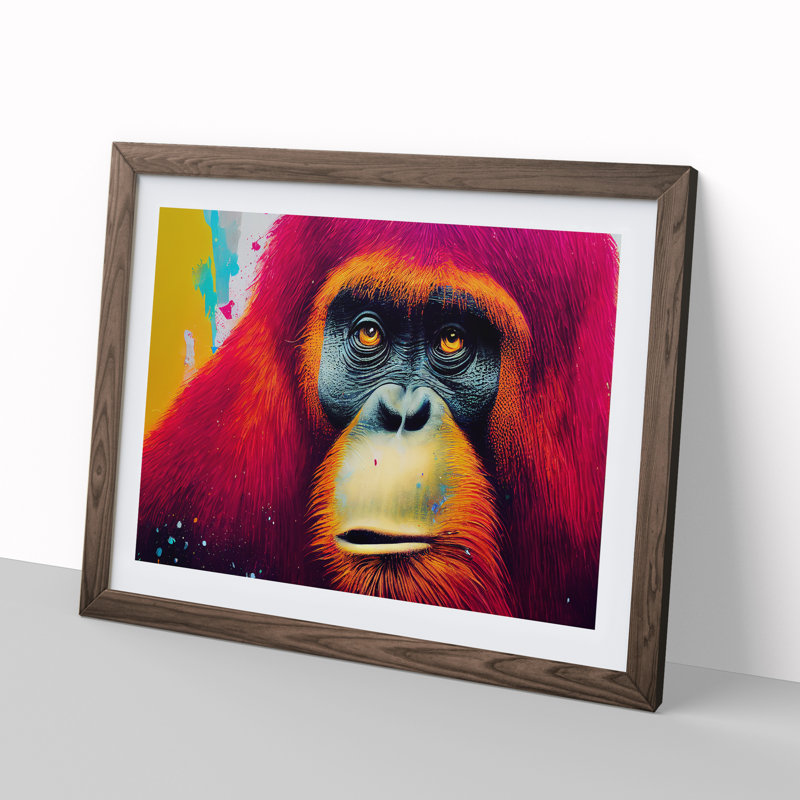 XH1022-6670X Painted Orangutan - Single Picture Frame Painting, 46cm H x 64cm W x 2cm D, Walnut Framed