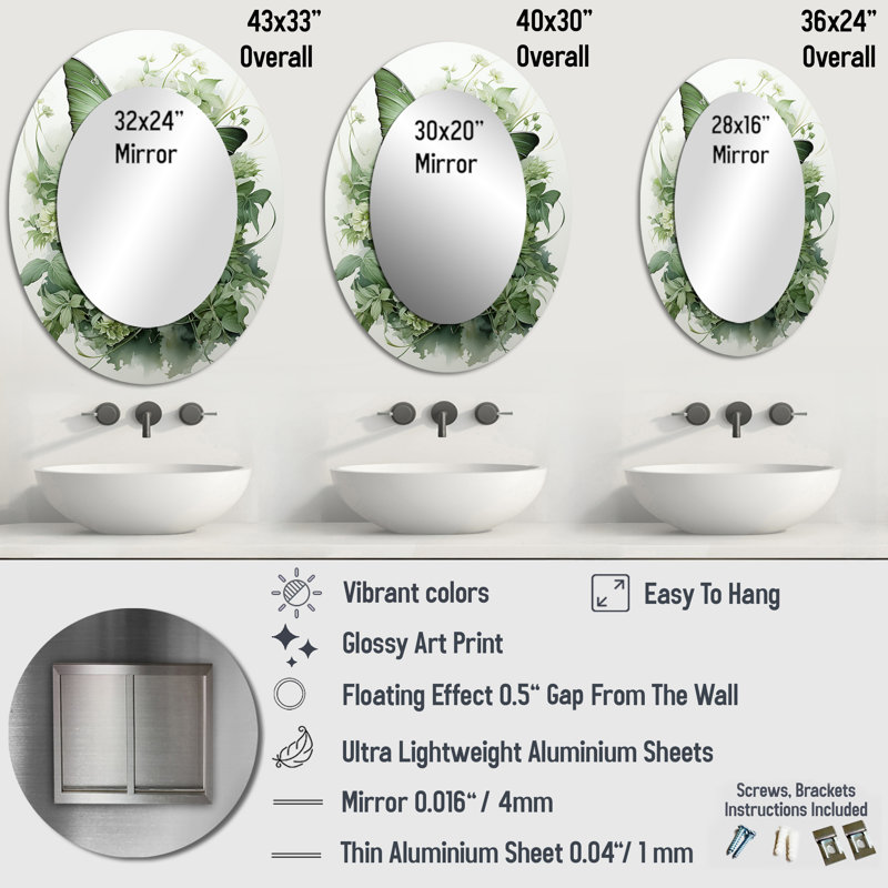 Miroir mural vert Green Butterfly Whirling Beauty, 40 po x 30 po