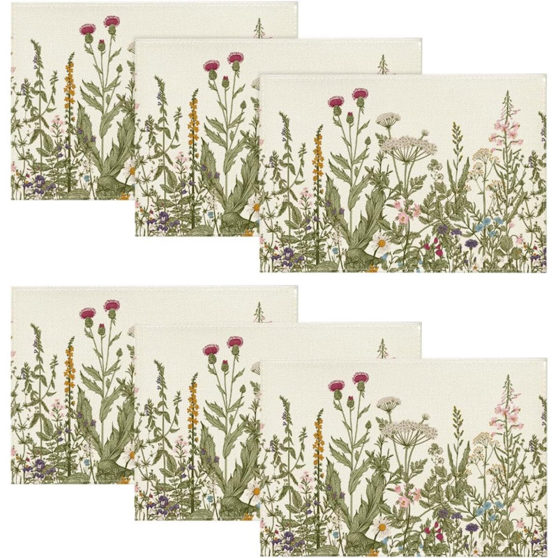 Ensemble de 6 napperons de table antiques et fleurs sauvages