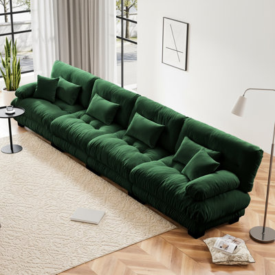 Canapé modulaire 4 places avec coussins lombaires et coussins décoratifs, tissu chenille pour le salon