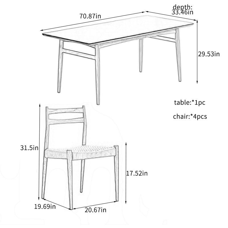 Elegant Rock Plate Solid Dining Table Sets., 29.53"H x 70.87"L x 33.46"W