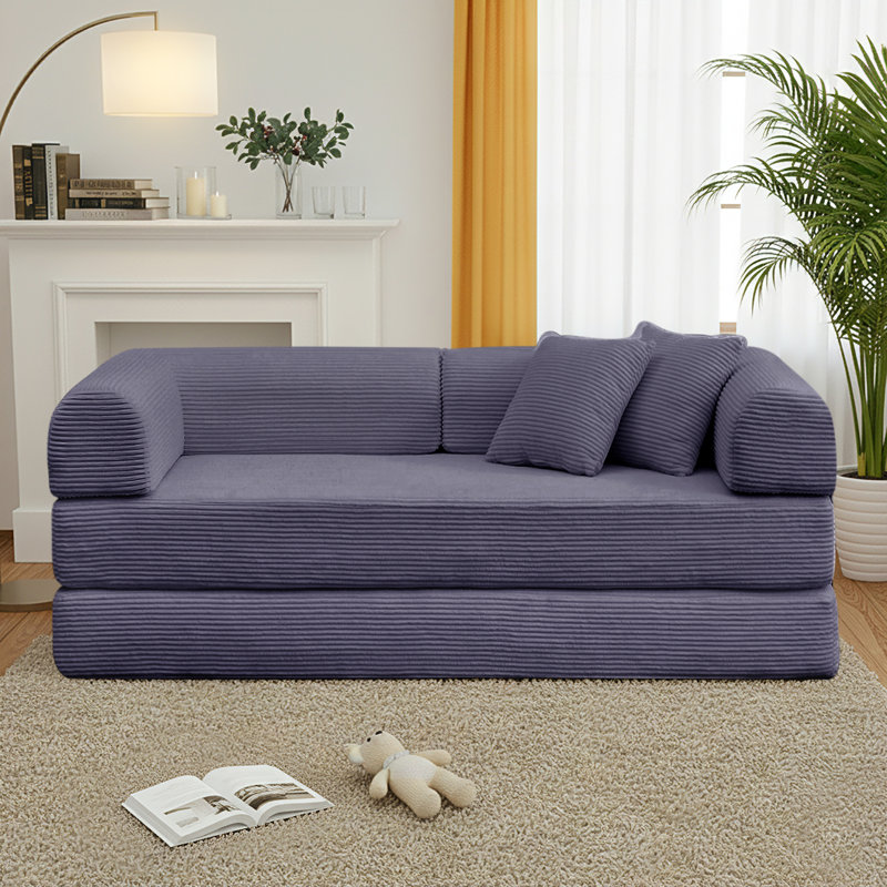 Canapé-lit futon convertible 4 en 1 en velours côtelé, 63 pouces, avec 2 oreillers, aucun assemblage requis, 2