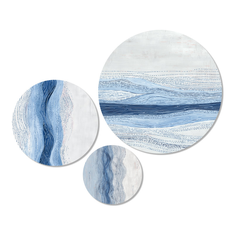 Bleu et gris côtier vagues - ensemble d'art mural en métal côtier de 3