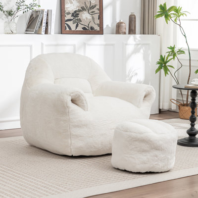 Fauteuil à billes, fauteuil à billes confortable avec dossier, avec repose-pieds, fauteuil à billes en fausse fourrure pour adultes et enfants, canapé à plancher rembourré pour salon, chambre à coucher, appartement