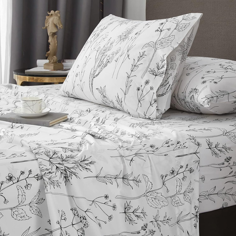 Hyprest Sheets, Soft Breathable Farmhouse Bed Sheet Sets, Deep Pocket Sheets, Twin Sheet Set, White Leaf
