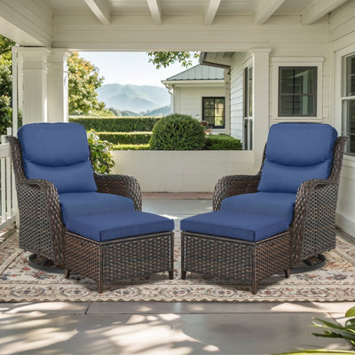 Koba 2-Person Wicker Swivel Rocker Patio Set with Ottomans and Cushions