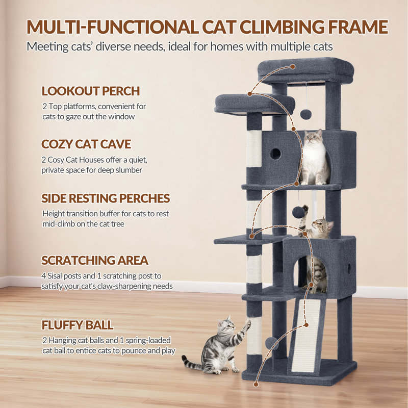 Cat Tree, Dark Grey, 45 x 45 x 152 cm