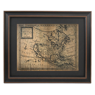 New Map Of North America 1736 | Framed Textual Art Print on Antique Parchment