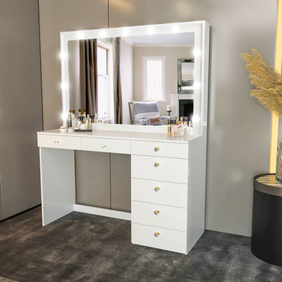 Boahaus Diana LARGE Lighted Vanity Makeup Desk, Big Vanity Mirror with Built-In Lights, 07 Drawers, C/USB Power Outlet -  Boahaus LLC, W.16.09-23-LB-6209-07