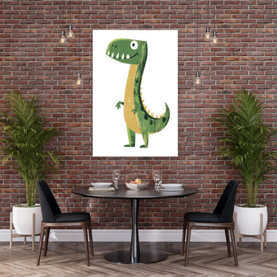 Happy Green Dinosaur Playful Contemporary Animal Wall Art Print 1 Piece Wrapped Canvas Wall Art