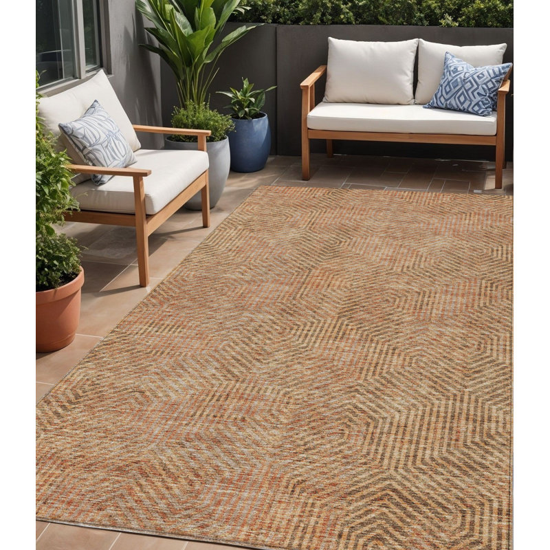 Tapis extérieur lavable géométrique brun et beige 5 pi x 8 pi