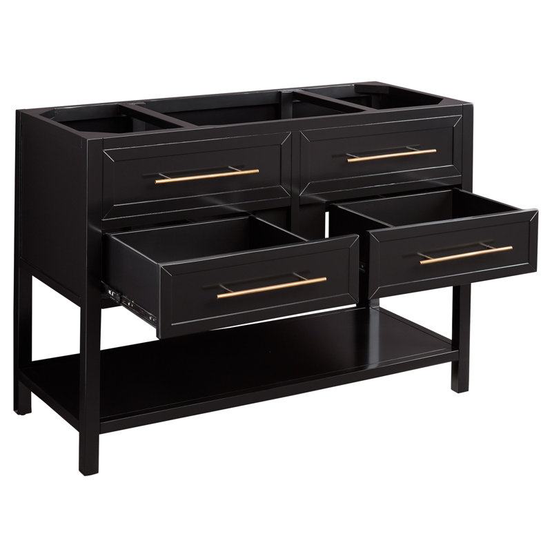 48" Robertson Single Bathroom Vanity Set with Oval Undermount Sink, Black, 8" Widespread, Feathered White Quartz