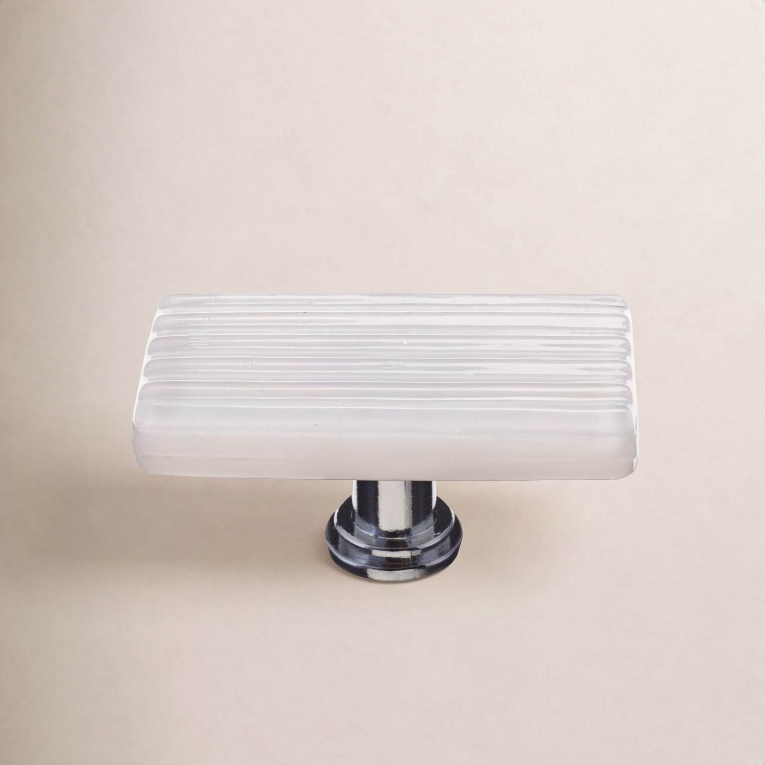 Rectangular Cabinet Knob, Polished Chrome, White Reed