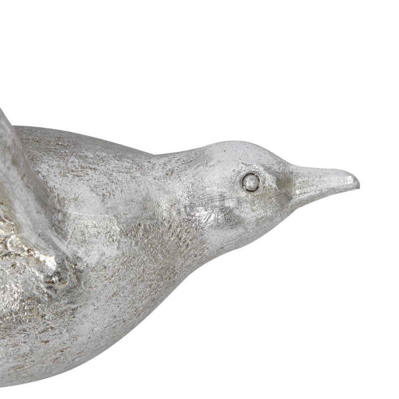 Ensemble de 3 décorations murales d'oiseaux flottants en polystone métallique, Argent argent, H 10 po x l 10 po x P 3 po