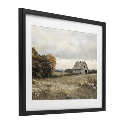 Muted Autumn Barn Meadow Framed Print Under Glass, design by LSR Design Studio