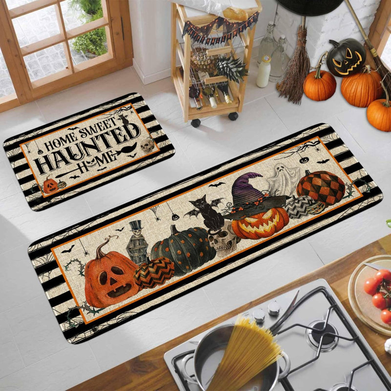 Ensemble de 2 tapis de cuisine Halloween, tapis de cuisine d'Halloween Home Sweet Haunted Home, tapis de sol Halloween, décorations de cuisine d'Halloween