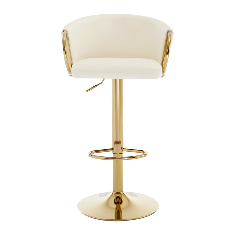 Swivel Adjustable Height Bar Stool With Metal Frame, Cream, 4