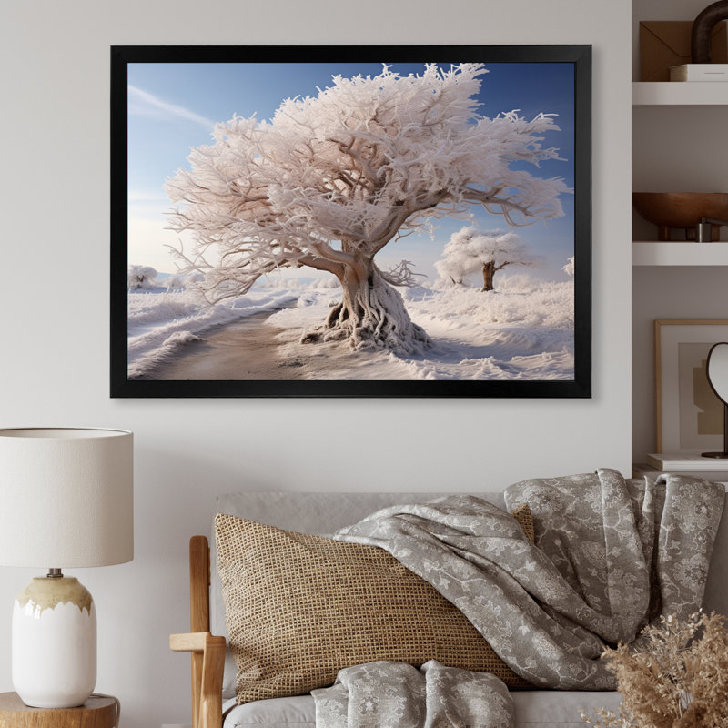 «White Tree In Winter Scenery III - Landscape», reproduction d'art sur toile, H 30 po x l 40 po x P 1,5 po, Cadre simple noir