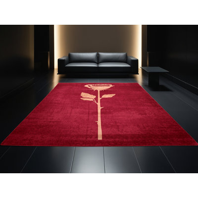 Tapis rouge moelleux et moelleux à motif abstrait moderne et contemporain Faye Valentines