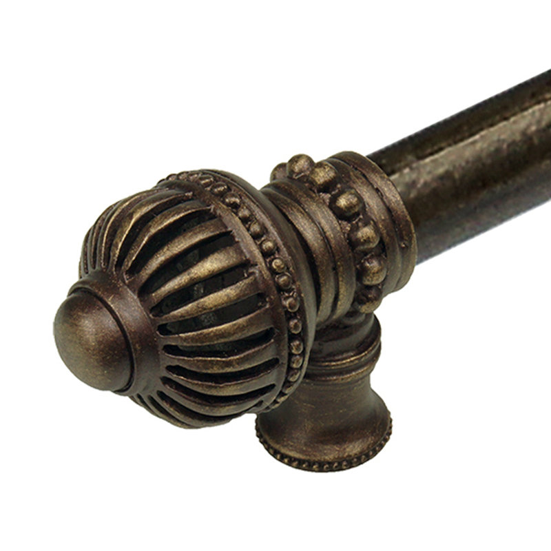 Cricket Cage 12 inches c.c. with 5/8 smooth center long pull large finial with center brace in Gilded Mercury, 22"