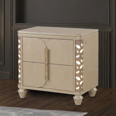 Table de chevet 2 tiroirs Traditional avec éclairage DEL et accents dorés en beige