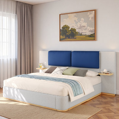 Lit plateforme tapissier avec tablettes