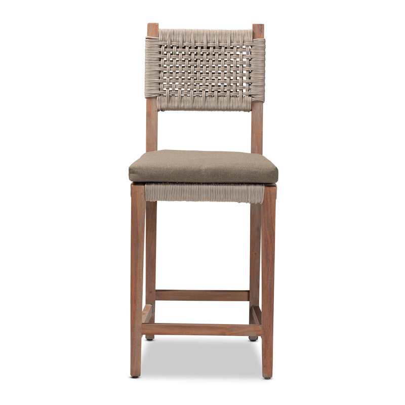 Gray Woven Rope and Mahogany Counter Stool