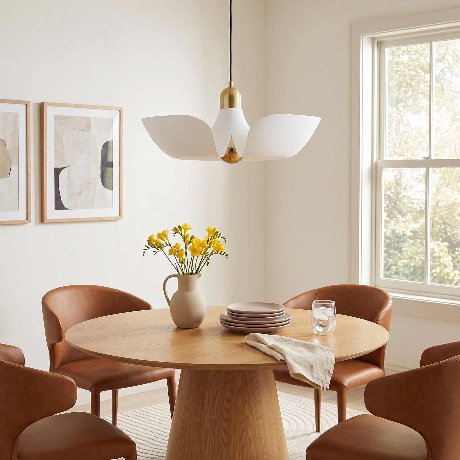 Arth Single Light Dimmable Pendant, Satin Brass/White