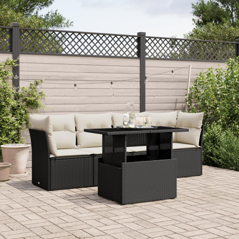 Ensemble de canapé de jardin d'extérieur noir et blanc crème