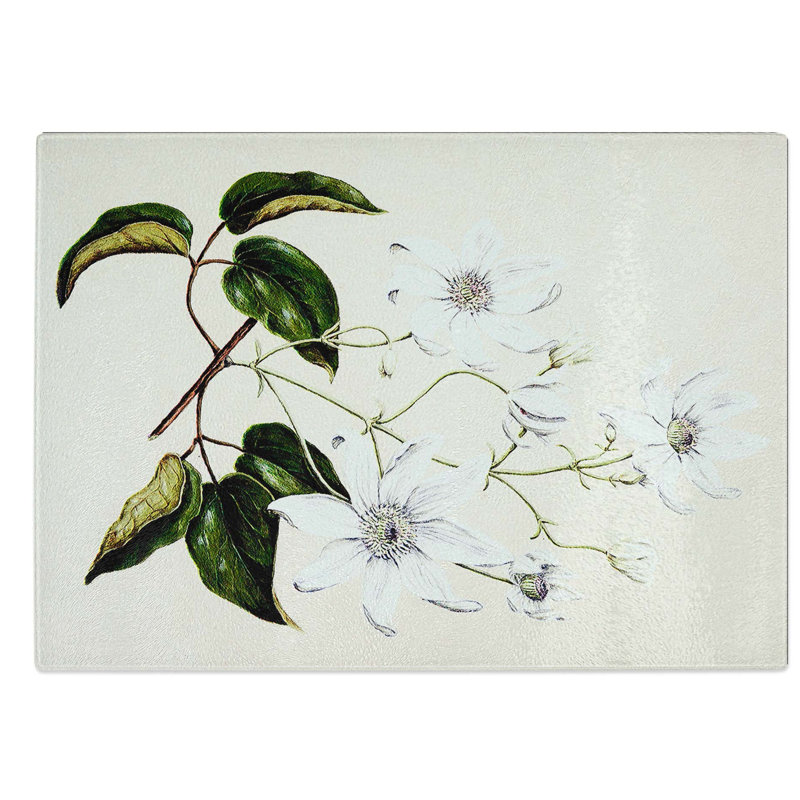 Tempered Glass White Clematis Flowers by Sarah Featon Chopping Board, 28.5 cm W x 20 cm L