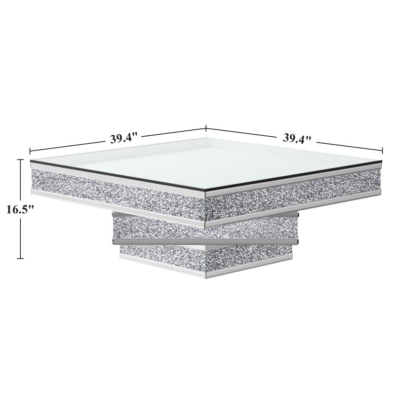 Modern Square High Gloss Statement Luxury Coffee Table Mirrored Glass Top