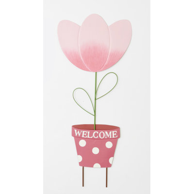 29" Metal Tulip on Pot Yard Stake