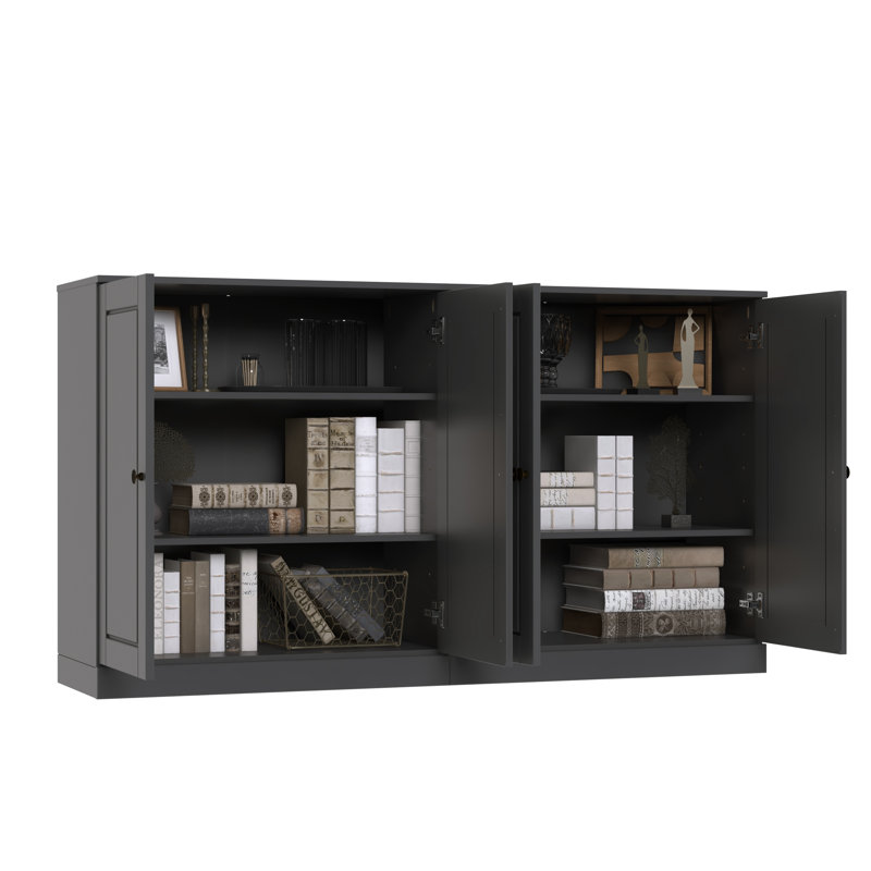 Bieito 100% Solid Wood Sideboard Buffet Cabinet with Doors, Dining Room Storage Credenza Cabinet, 64" W x 35.75" H, Gray