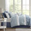 Édredon 8 pièces pour grand lit - imprimé bleu et blanc avec microfibre