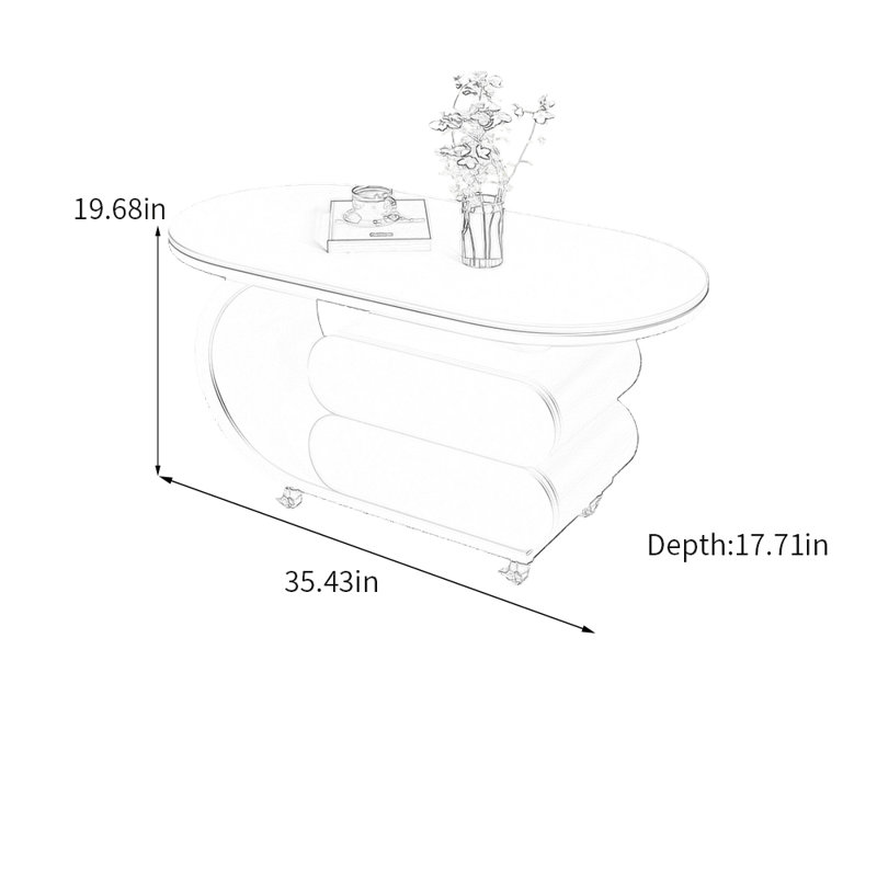 Table basse Rock Slab avec rangement, H 19,68 po x L 35,43 po x l 17,71 po, Noir, Noir