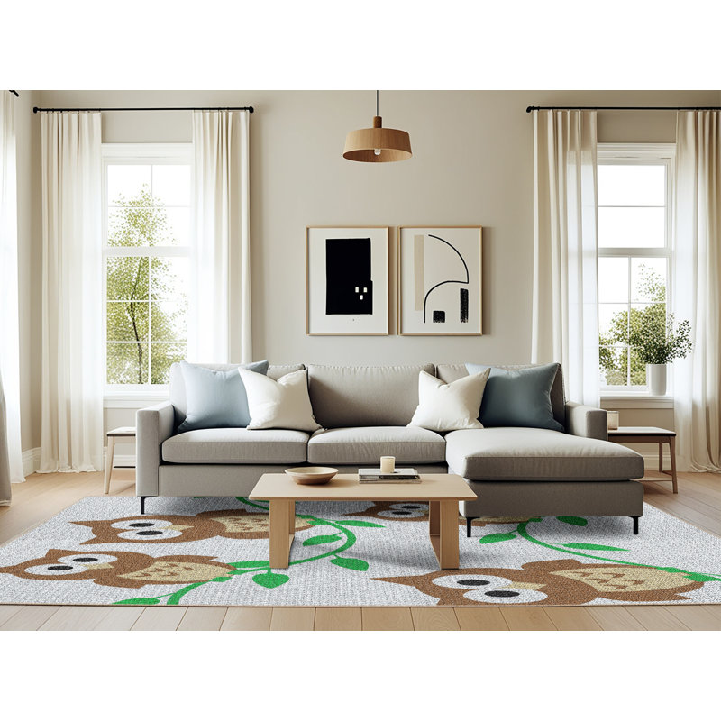 Tapis vert/brun tissé à la machine, Rectangle 6 pi x 9 pi