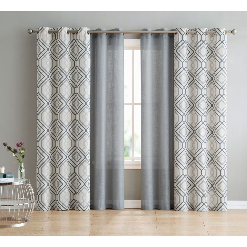 Rideaux géométriques semi-transparents avec œillets Minchinhampton, Gris, l 30 po x L 95 po