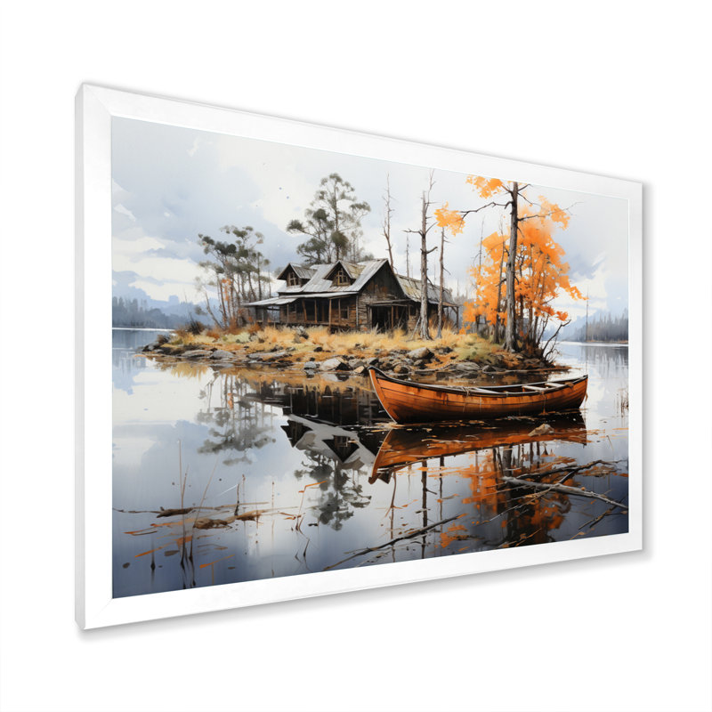 Brown Lakehouse Reflections of Solitude V - impression, Cadre simple blanc, H 12 po x l 20 po x P 1 po